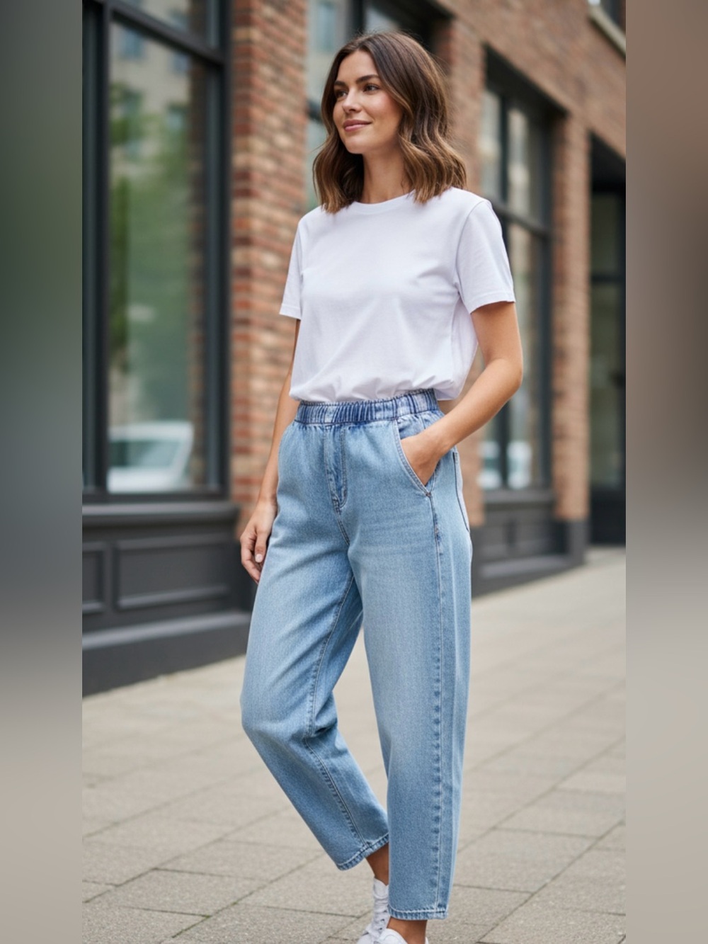 Zara Jeans Womens 6 Blue Relaxed Tapered Light Wash Denim Pants Mom High Rise